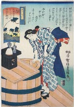 Utagawa Kunisada (Toyokuni III) Scenes for the Twelve Correspondences According to the Ise Almanac, Middle Section: Nozuku, Cleaning the Well in the Seventh Month