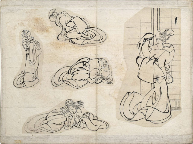 attributed to  Hokusai sketches of women