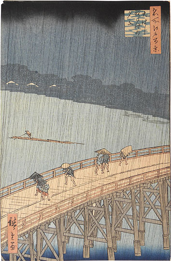 Utagawa Hiroshige, Sudden Shower at Atake-Two Boats Ohashi