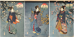 Utagawa Fusatane Comparison of Beauties with Spring Flowers: Cherry, Mountain Rose, and Plum
