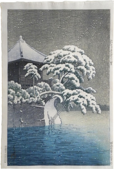 Kawase Hasui, Snow at Godaido Temple in Matsushima