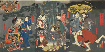 Utagawa Kunisada (Toyokuni III) Taking Shelter from the Rain in a Sudden Shower