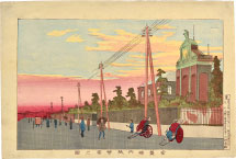 Kobayashi Kiyochika Sunset: The Bureau for Paper<br> Money at Tokiwa Bridge