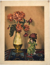 Hugo Noske still life with chrysanthemums and figurine