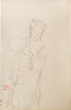 Ito Shinsui Sketch of Beauty Holding a Round Fan