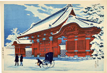 Takahashi Shotei (Hiroaki) Red-Lacquered Gate at Hongo in Clear Weather After Snow