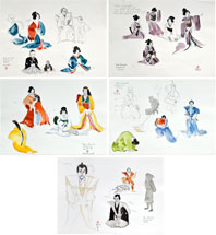 Paul Binnie Dress Rehersal Kabuki-za <br>(group of 5 sheets with sketches of actors)