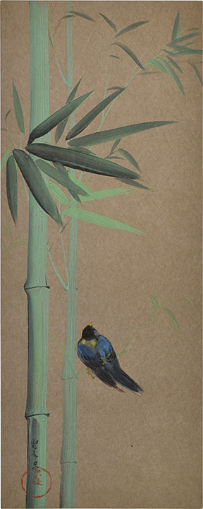 Kakunen Tsuruoka Blue Bird on Bamboo