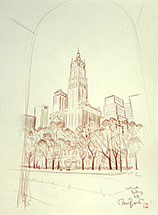 Paul Binnie, New York Sunset, original drawing